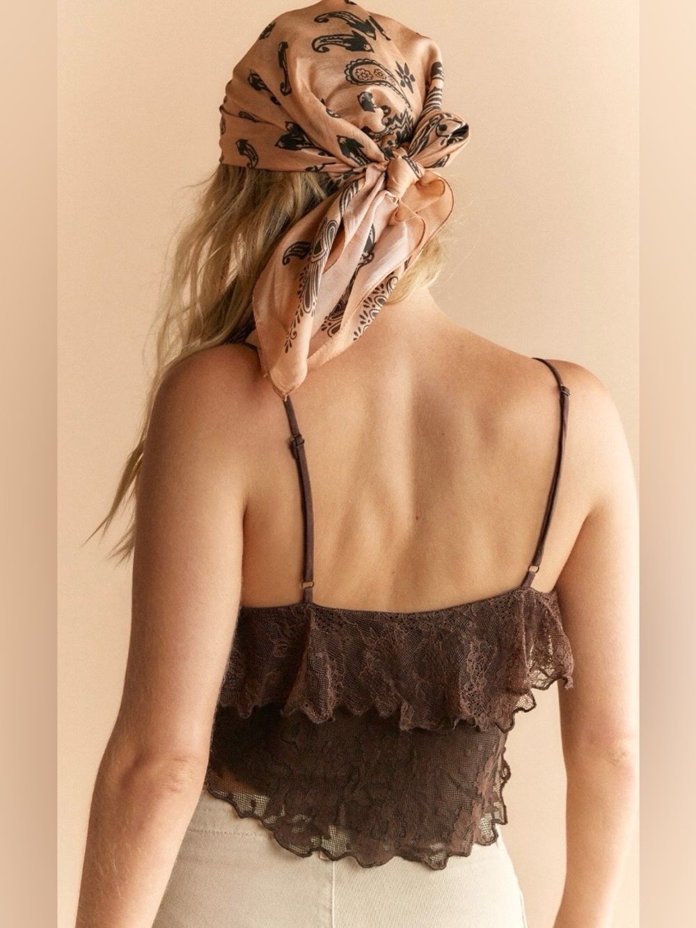 NWT FREE PEOPLE ROSE GOLD LACE TOP DOUBLE ESPRESSO - Picture 2 of 3